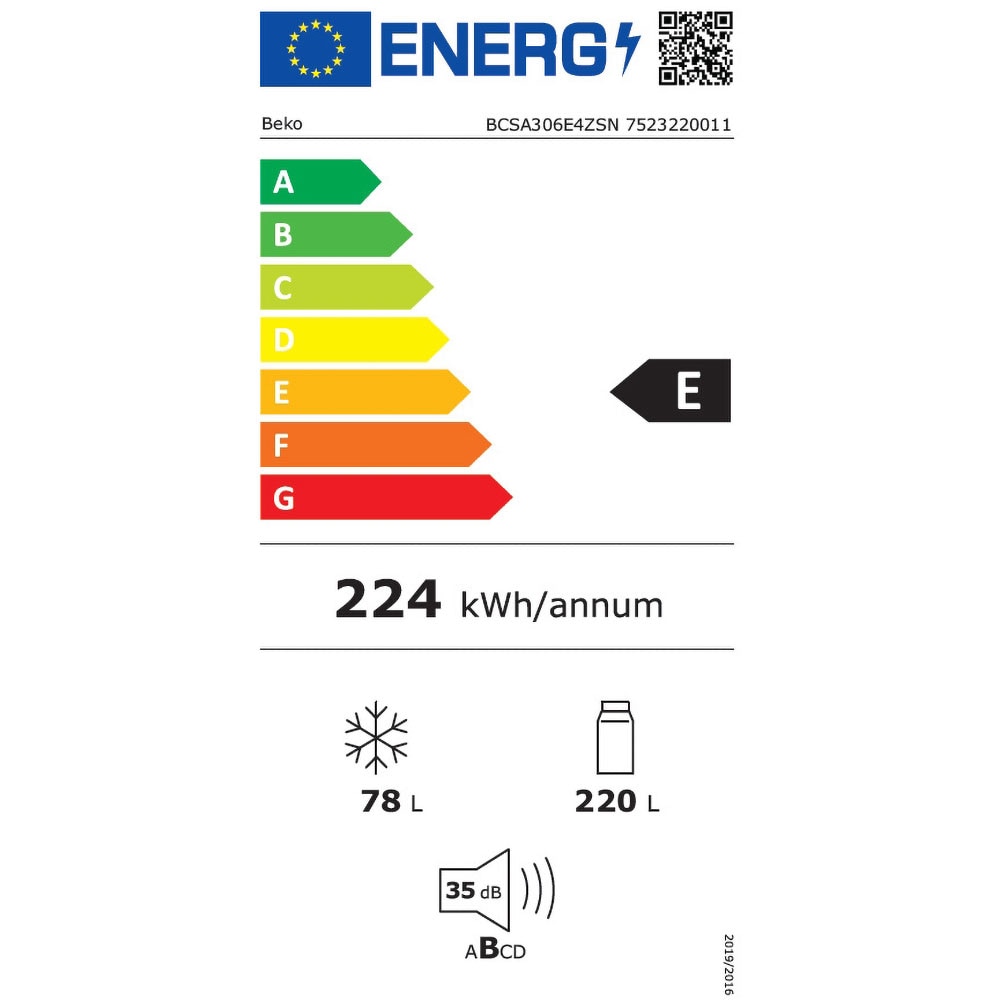 Combina frigorifica incorporabila BEKO BCSA306E4ZSN, 298 l, H 193.5 cm, Clasa E