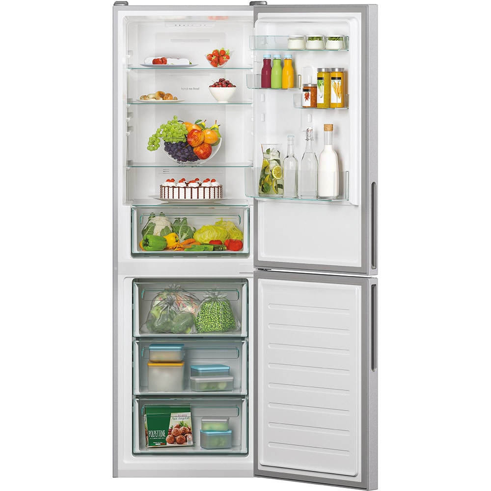 Combina frigorifica CANDY CCE3T618FS, No Frost, 342 l, H 185 cm, Clasa F, argintiu