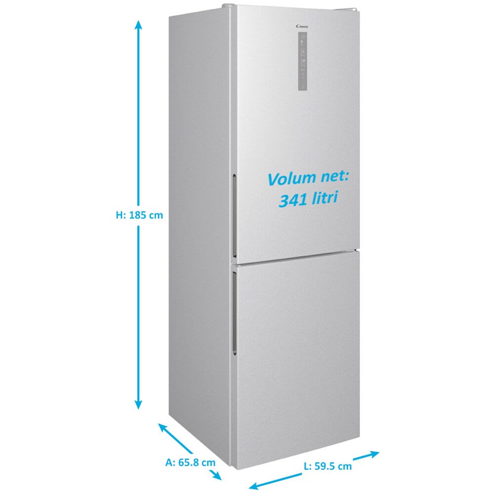 Combina frigorifica CANDY CCE7T618ES, Total No Frost, 341 l, H 185 cm, Clasa E, Wi-Fi, argintiu