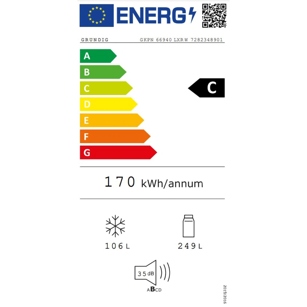 Combina frigorifica GRUNDIG GKPN66940LXRW, No Frost, 355 l, H 203 cm, Clasa C, dark inox