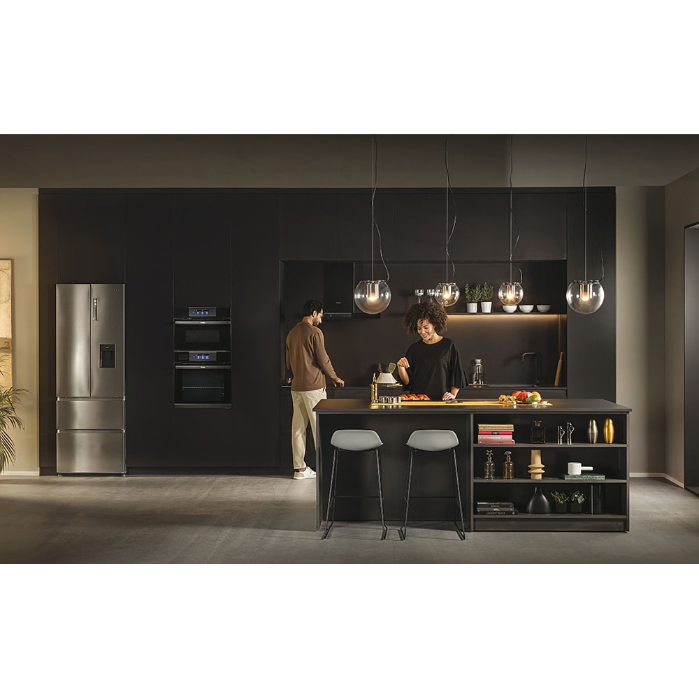 Side by Side HAIER HFR7720DWMP, Total No Frost, 477 l, H 201 cm, Clasa D, Dozator apa, inox