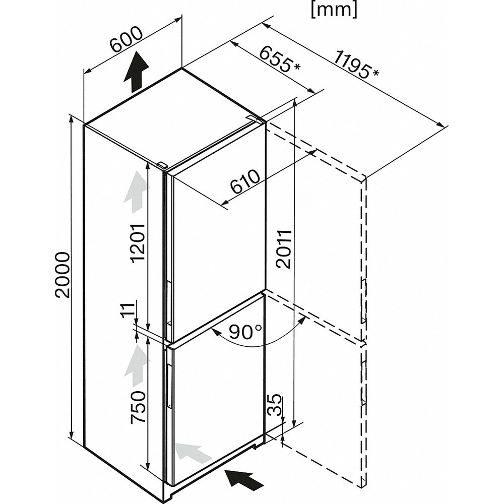 Combina frigorifica MIELE KFN 29162 D ws Series 120, No Frost, 344 l, H 201 cm, Clasa E, alb