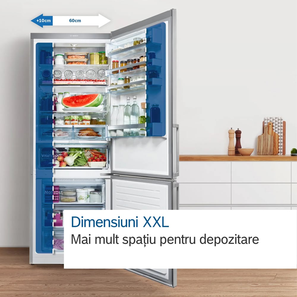 Combina frigorifica BOSCH KGN49VXDT, No Frost, 440 l, H 203 cm, Clasa D, dark inox
