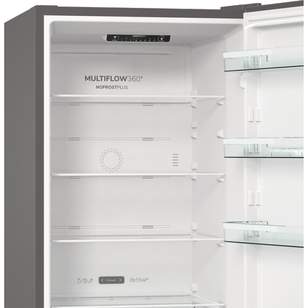 Combina frigorifica GORENJE NRC62CSXL4, NoFrost Plus, 361 l, H 200 cm, Clasa C, argintiu