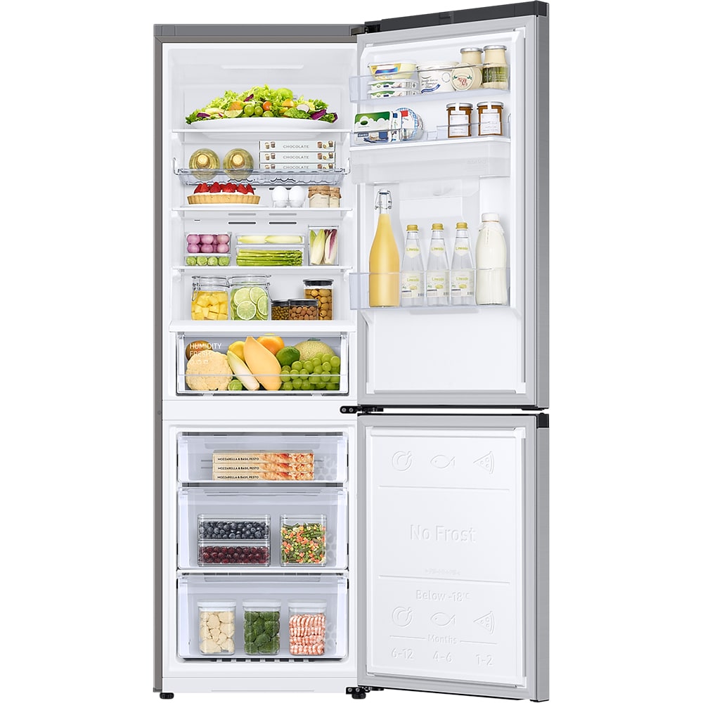 Combina frigorifica SAMSUNG RB34C652ESA/EF, No Frost, 341 l, H 185 cm, Clasa E, Dozator apa, All-Around Cooling, argintiu