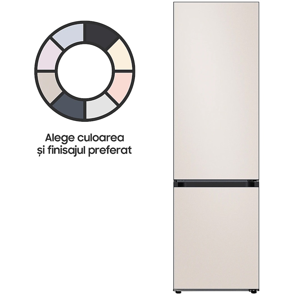 Combina frigorifica SAMSUNG RB38A6B1DCE/EF, Bespoke, No Frost, 390 l, H 203 cm, Clasa D, All-Around Cooling, bej