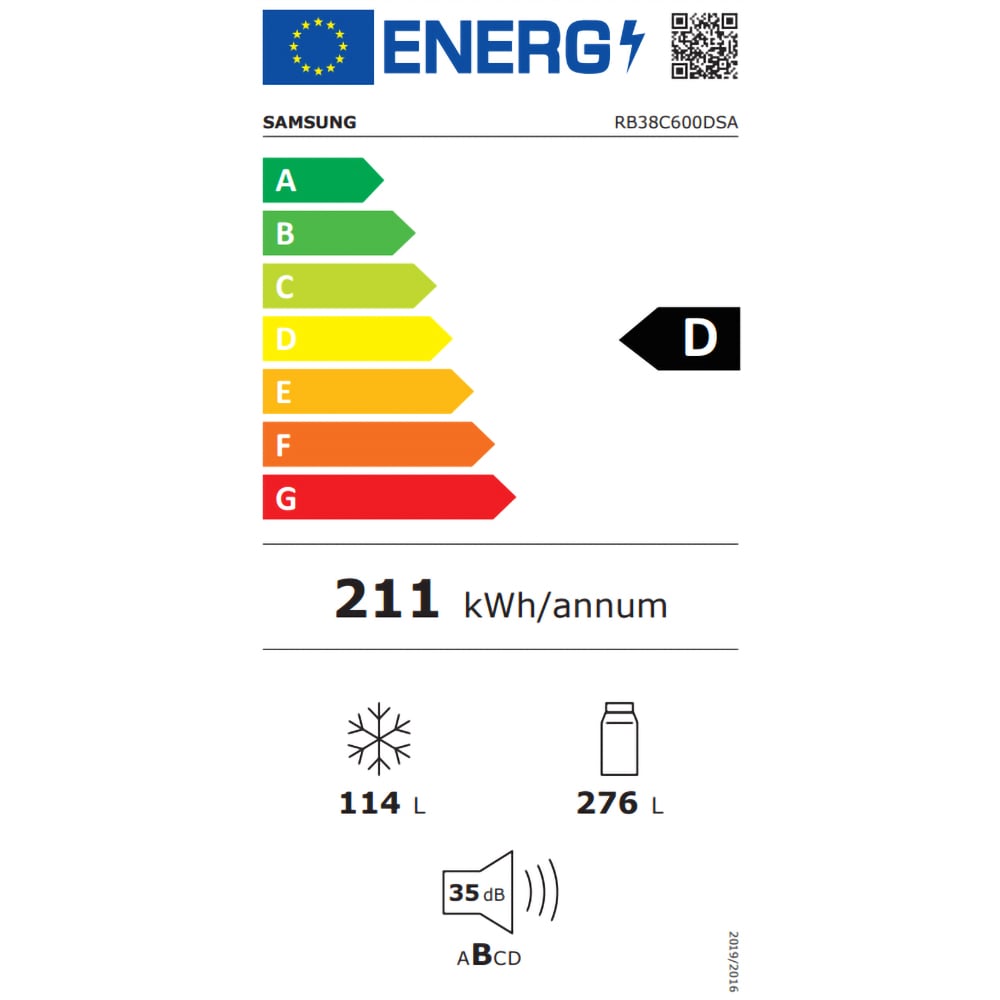 Combina frigorifica SAMSUNG RB38C600DSA/EF, No Frost, 390 l, H 203 cm, Clasa D, Wi-Fi, argintiu