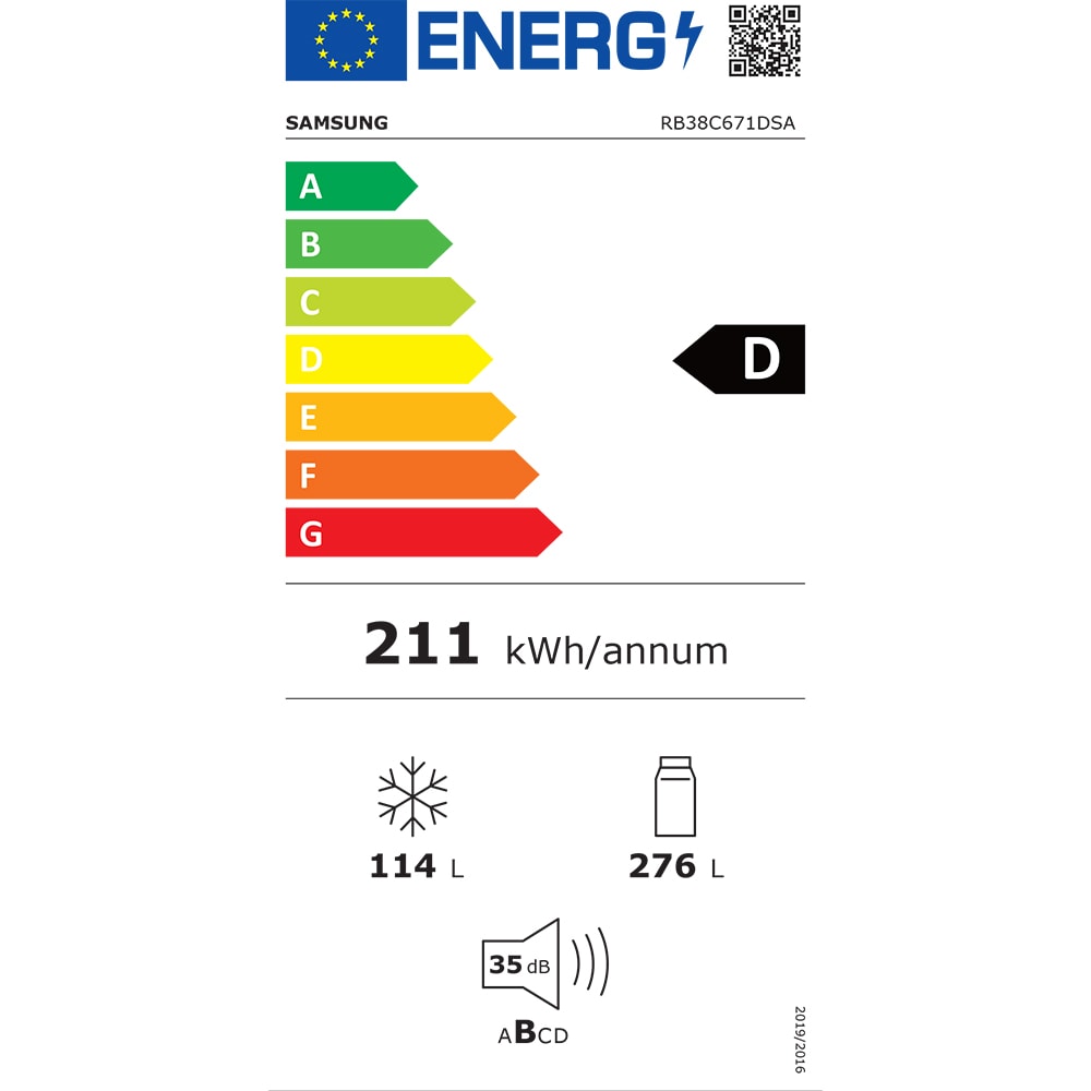 Combina frigorifica SAMSUNG RB38C671DSA/EF, No Frost, 390 l, H 203 cm, Clasa D, All-Around Cooling, argintiu