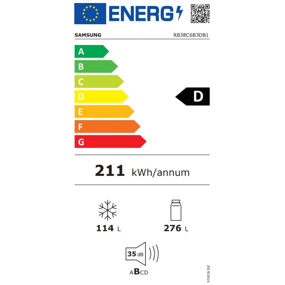 Combina frigorifica SAMSUNG RB38C6B3DB1/EF, No Frost, 390 l, H  203 cm, Clasa D, All-Around Cooling, negru