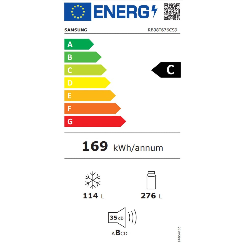 Combina Frigorifica SAMSUNG RB38T676CS9/EF, No Frost, 390 l, H 203 cm, Clasa C, All-Around Cooling, inox