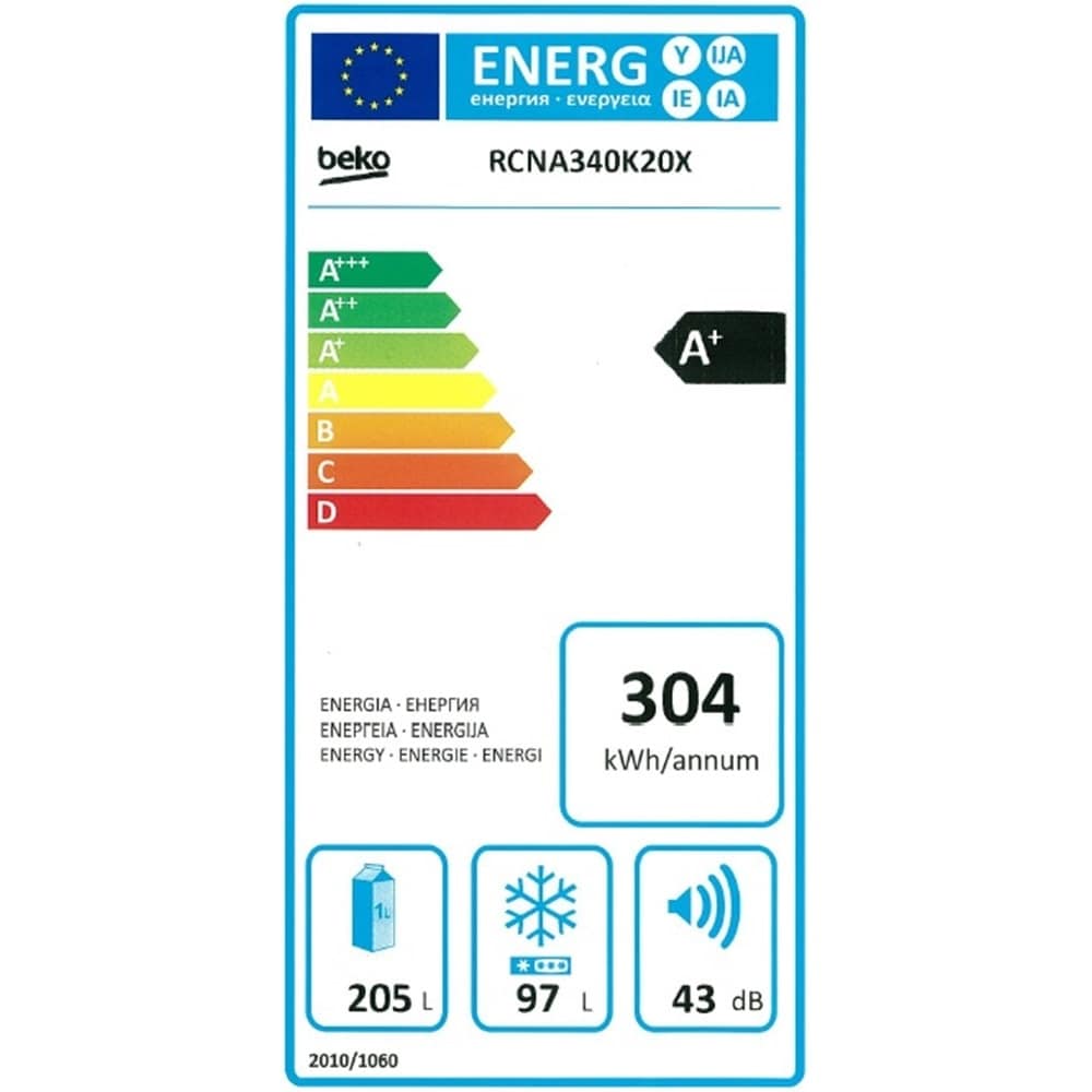 Combina frigorifica BEKO RCNA340K20XP, NeoFrost, 302 l, H 175 cm, Clasa A+, inox