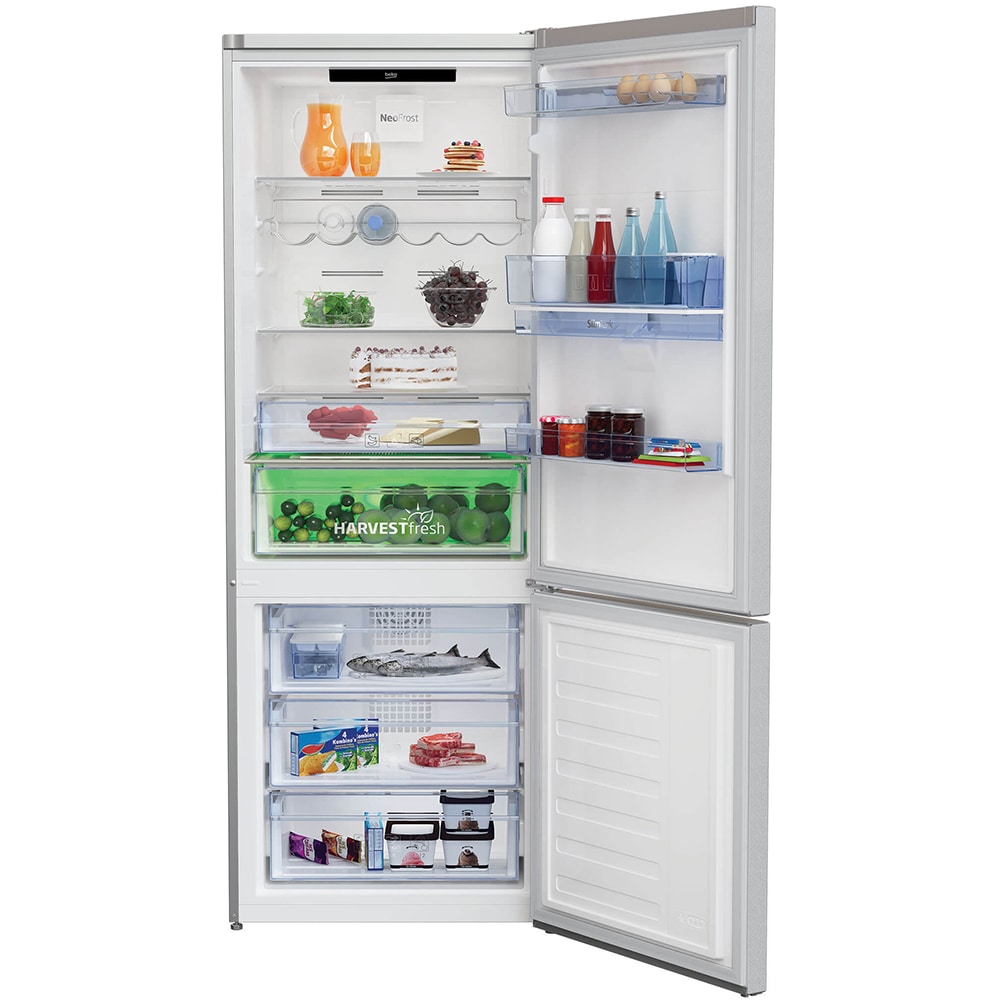 Combina frigorifica BEKO RCNE560E40DZMN, NeoFrost, 510 l, H 192 cm, Clasa E, Dozator apa, gri lucios