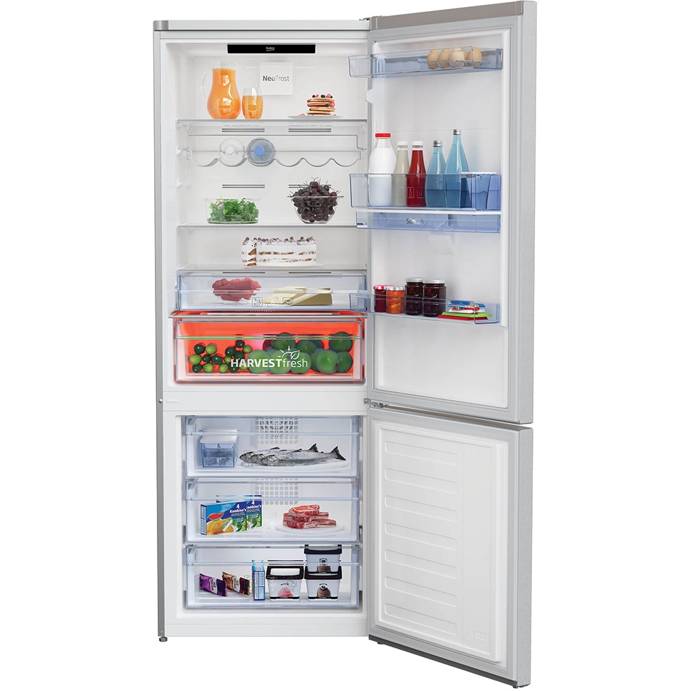 Combina frigorifica BEKO RCNE560E40DZMN, NeoFrost, 510 l, H 192 cm, Clasa E, Dozator apa, gri lucios