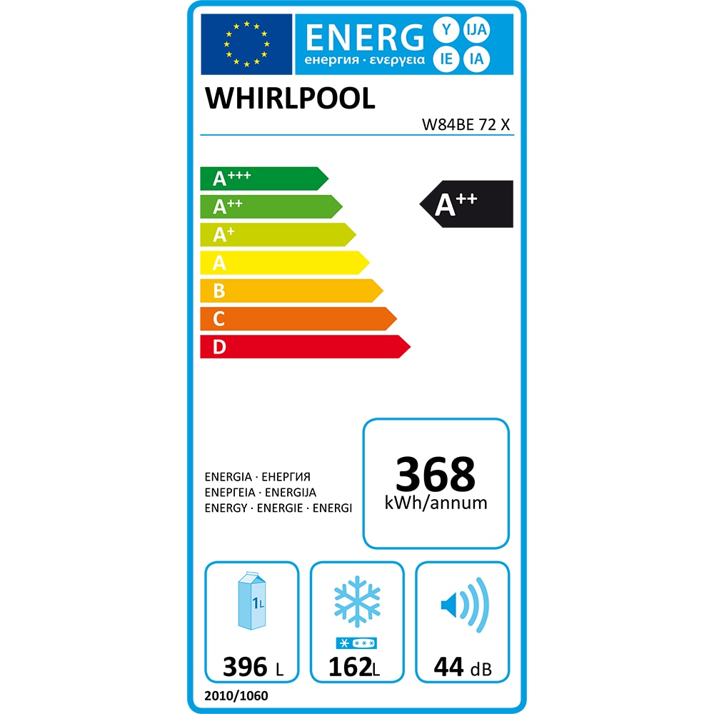 Combina frigorifica WHIRLPOOL W84BE 72 X, No Frost, 558 l, H 186 cm, Clasa A++, inox