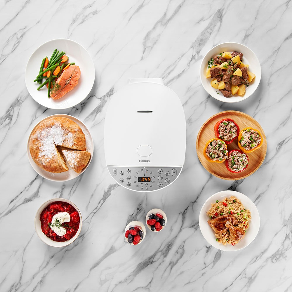 Multicooker PHILIPS Seria 3000 HD4713/40, 5l, 1067W, 60 programe, alb-argintiu