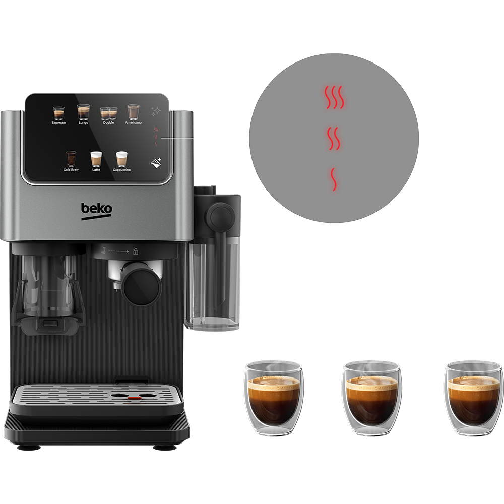 Espressor manual BEKO CaffeExperto CED7524X, 1.5l, 1688W, 15 bar, argintiu-negru