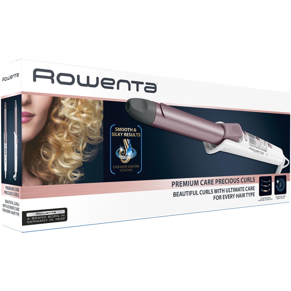Ondulator ROWENTA Premium Care Precious Curls CF3460F0, 200 grade, invelis keratina, alb-roz
