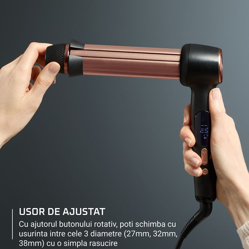 Ondulator ROWENTA Twist Curl CF4620E0, 210 grade, invelis ceramic, negru