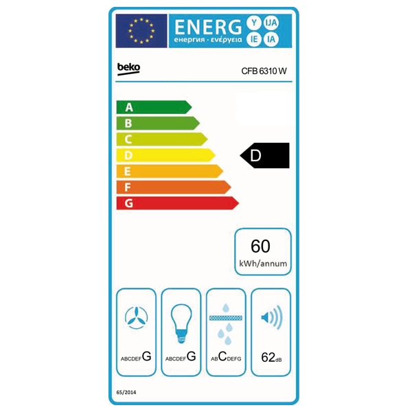Hota BEKO CFB6310W, 1 motor, 168m3/h, 108W, alb
