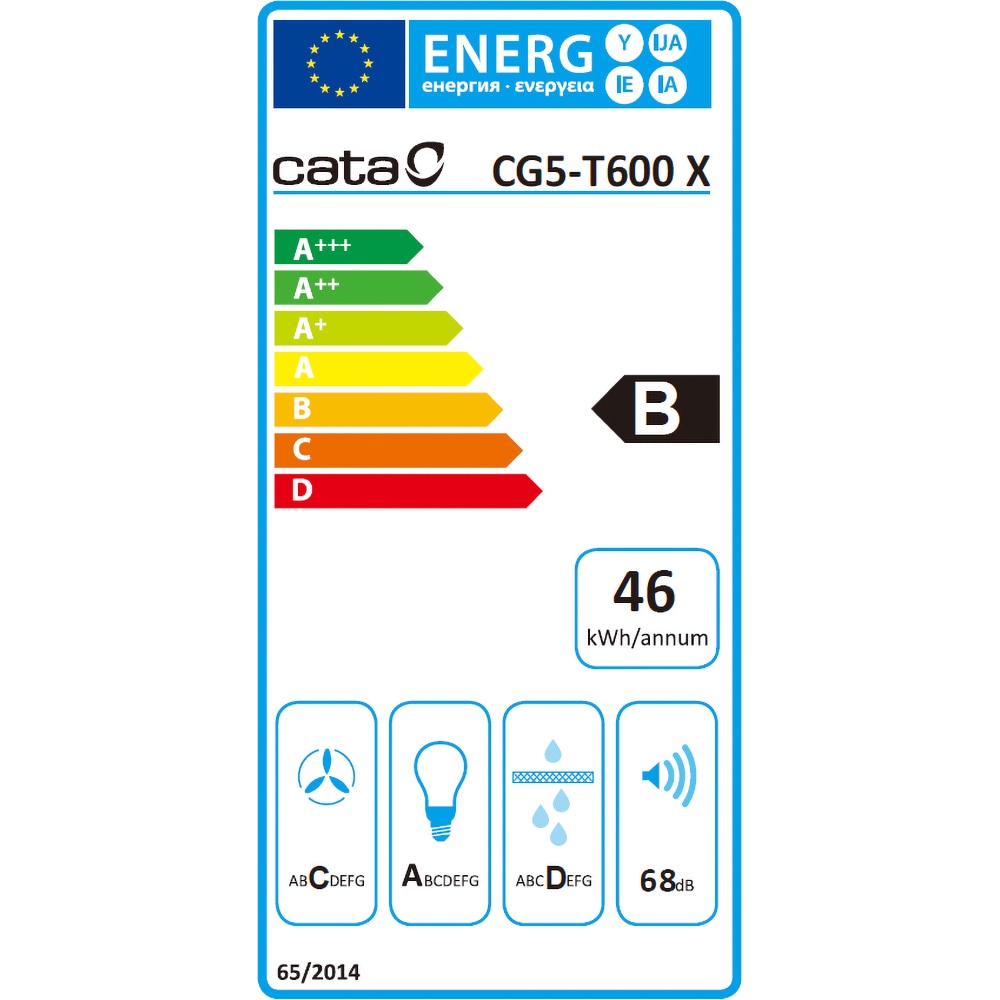 Hota decorativa CATA CG5-T600X, 1 motor, 500 m3/h, L 60 cm, inox