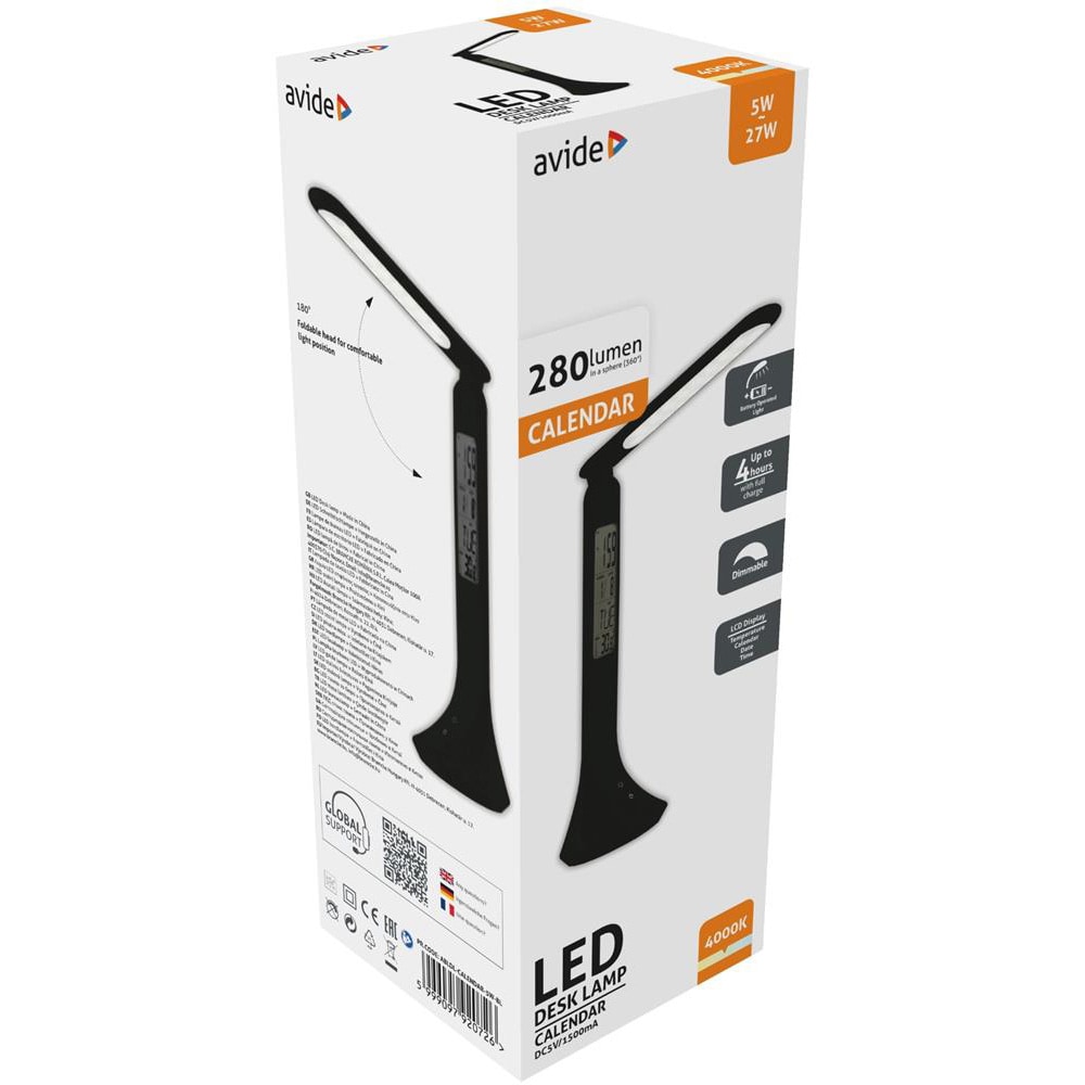 Lampa de birou LED AVIDE Calendar, 5W, 280lm, negru