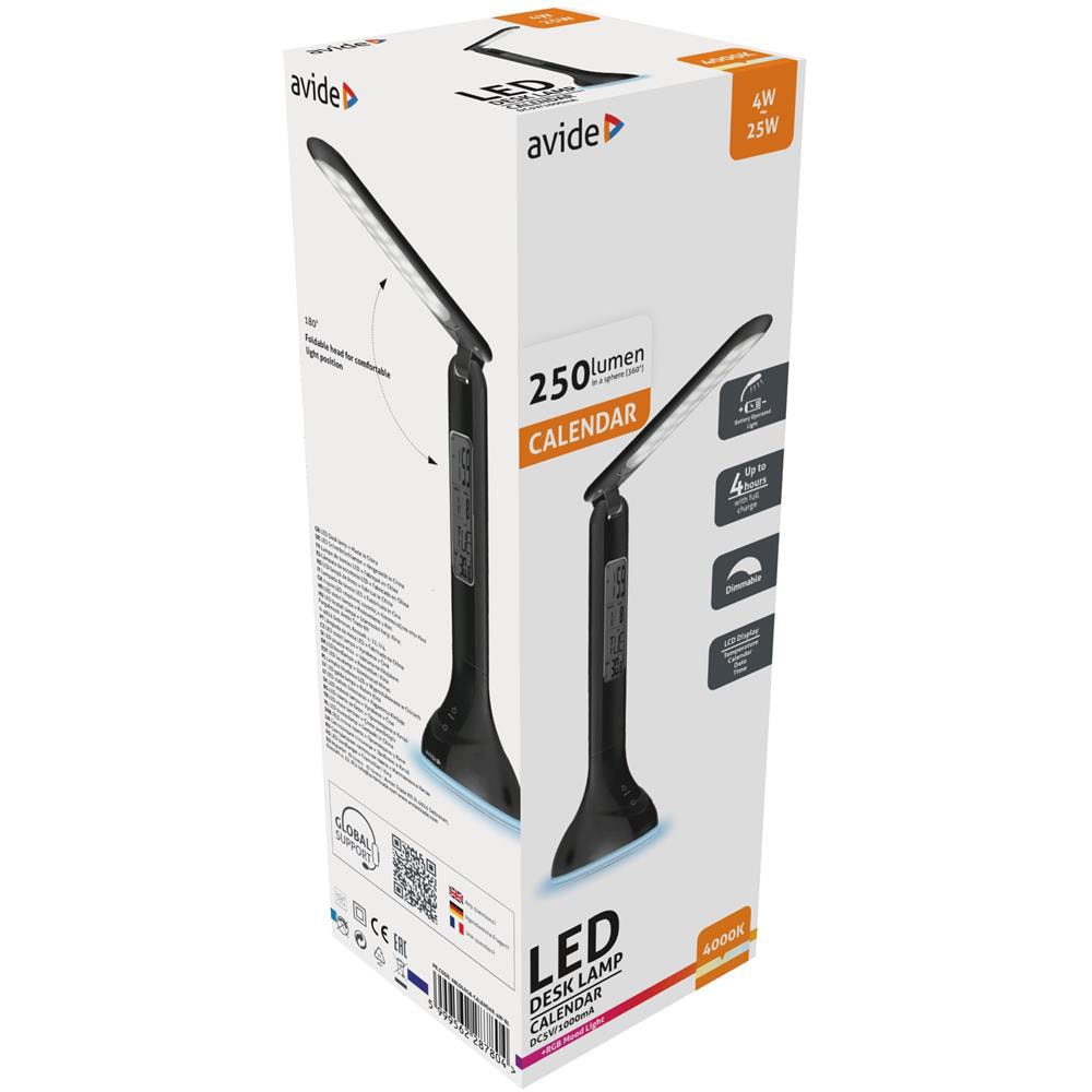 Lampa de birou LED AVIDE Calendar, 4W, 250lm, negru