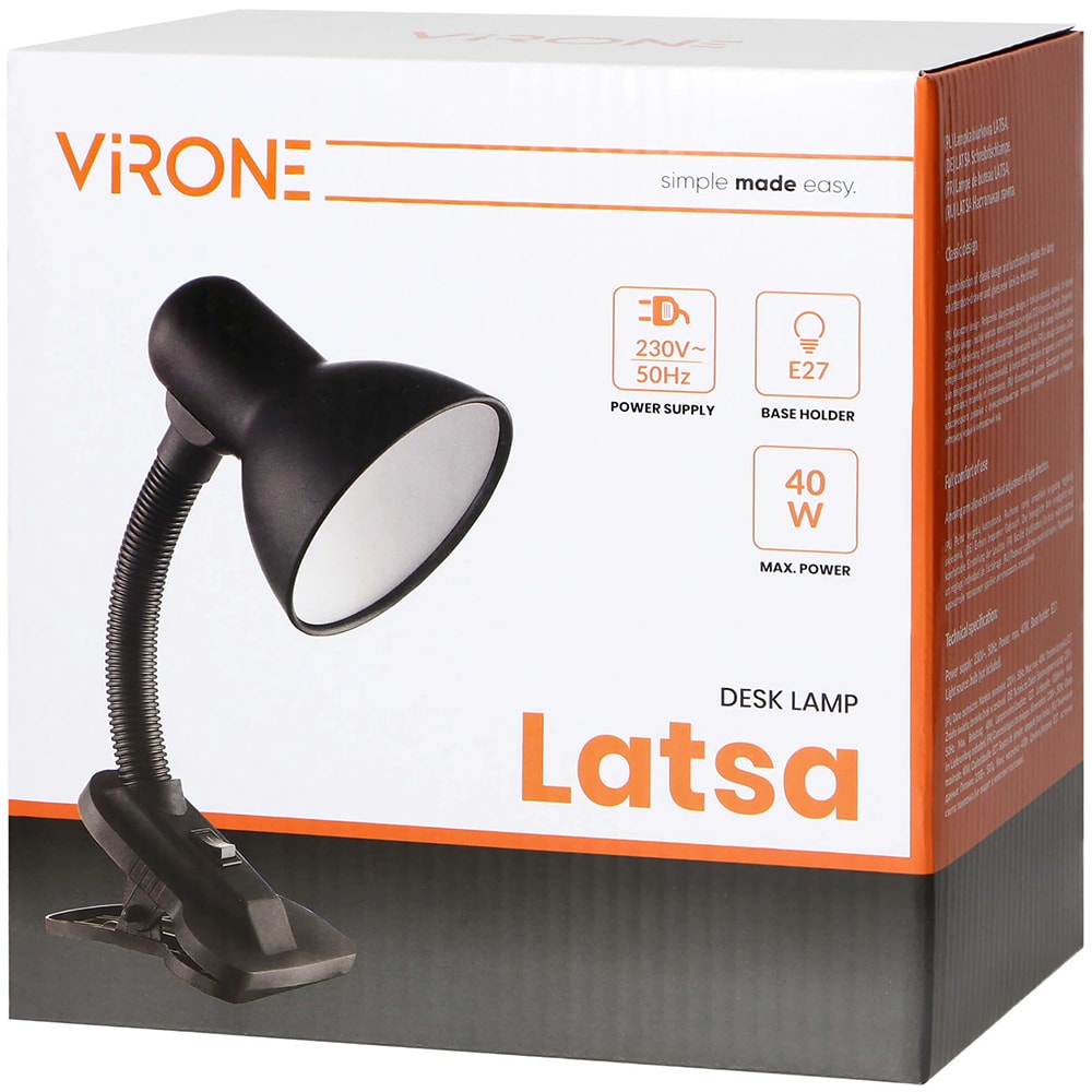 Lampa de birou VIRONE Latsa DL-3/B, E27, 40 W, IP20, negru