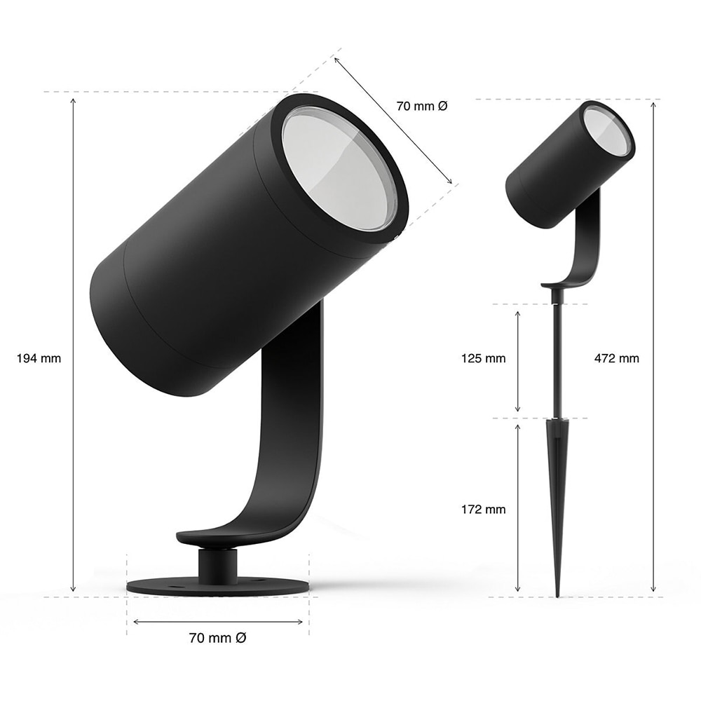 Set 3 spoturi LED smart PHILIPS Hue Lily, 8W, 600 lm, IP65, negru