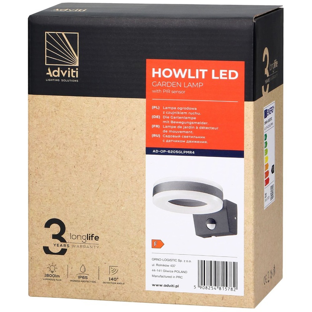 Aplica de exterior ADVITI AD-OP-6205GLPMR4, LED, 20W, 1800lm, Gri