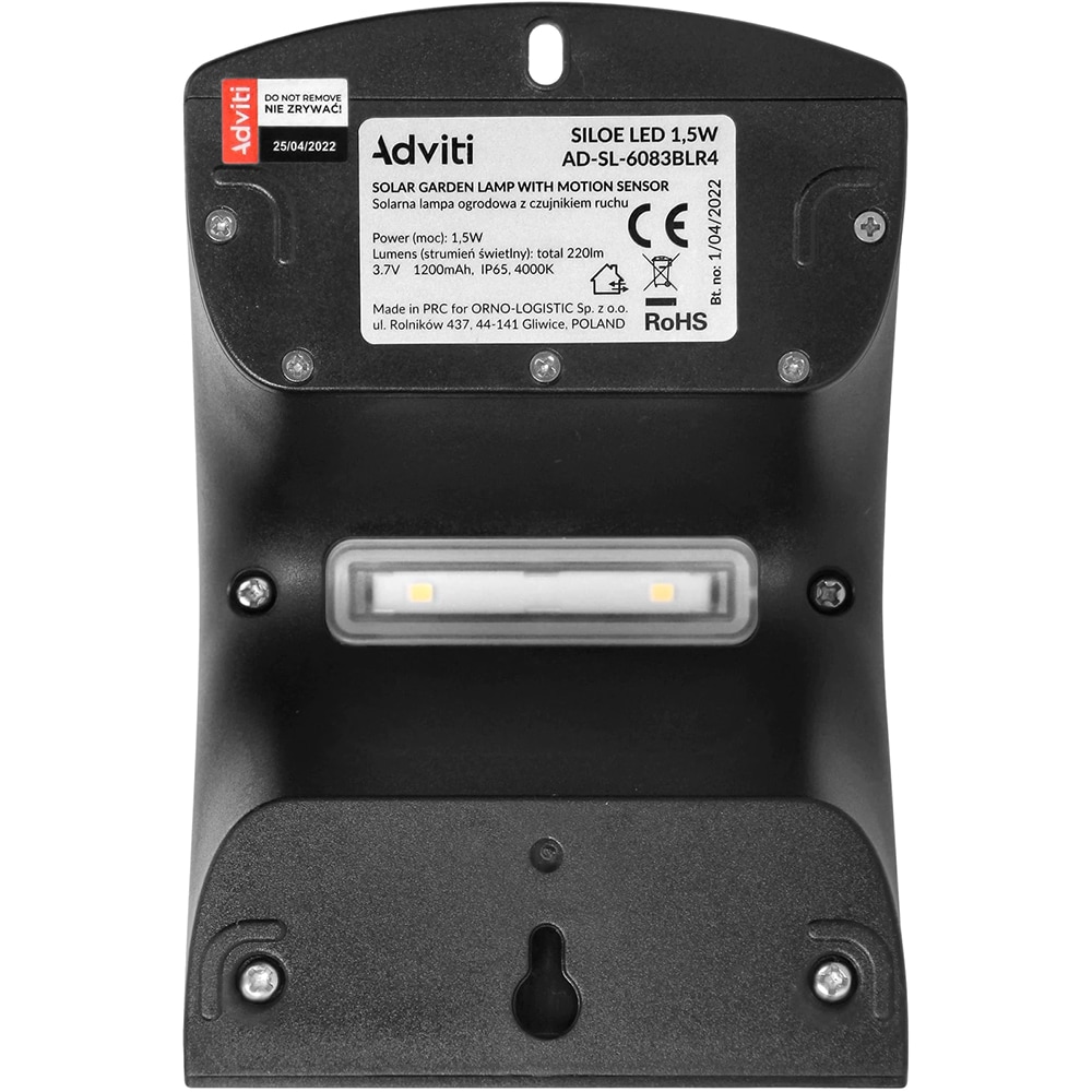 Lampa solara ADVITI Siloe AD-SL-6083BLR4, 1.5W, 190lm, IP65, negru