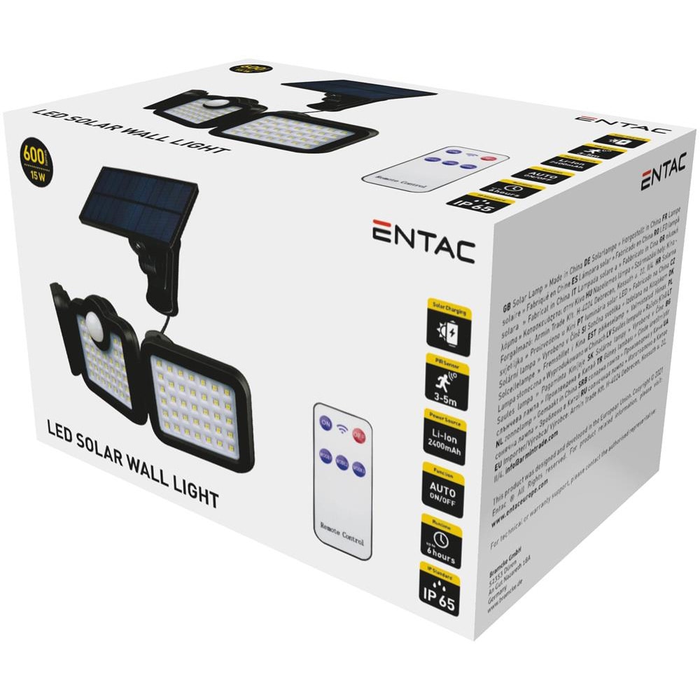 Lampa solara ENTAC, 15W, IP65, negru