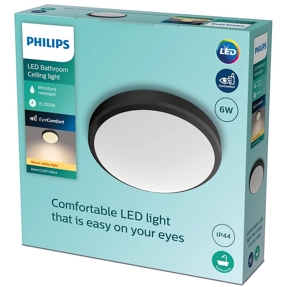 Plafoniera LED PHILIPS Doris 8719514326583, 6W, 600lm, lumina calda, negru