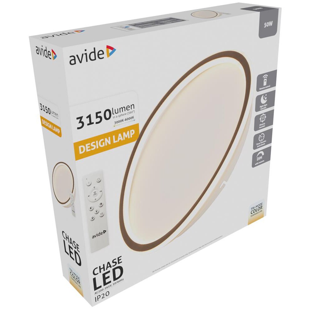Plafoniera LED AVIDE Chase, 50W, 3150lm, IP20, alb