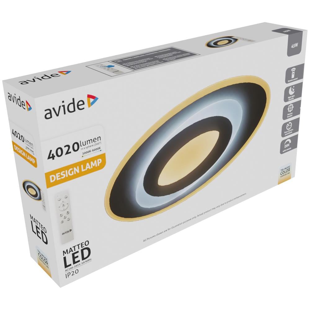 Plafoniera LED AVIDE Matteo, 45W, 4020lm, IP20, alb