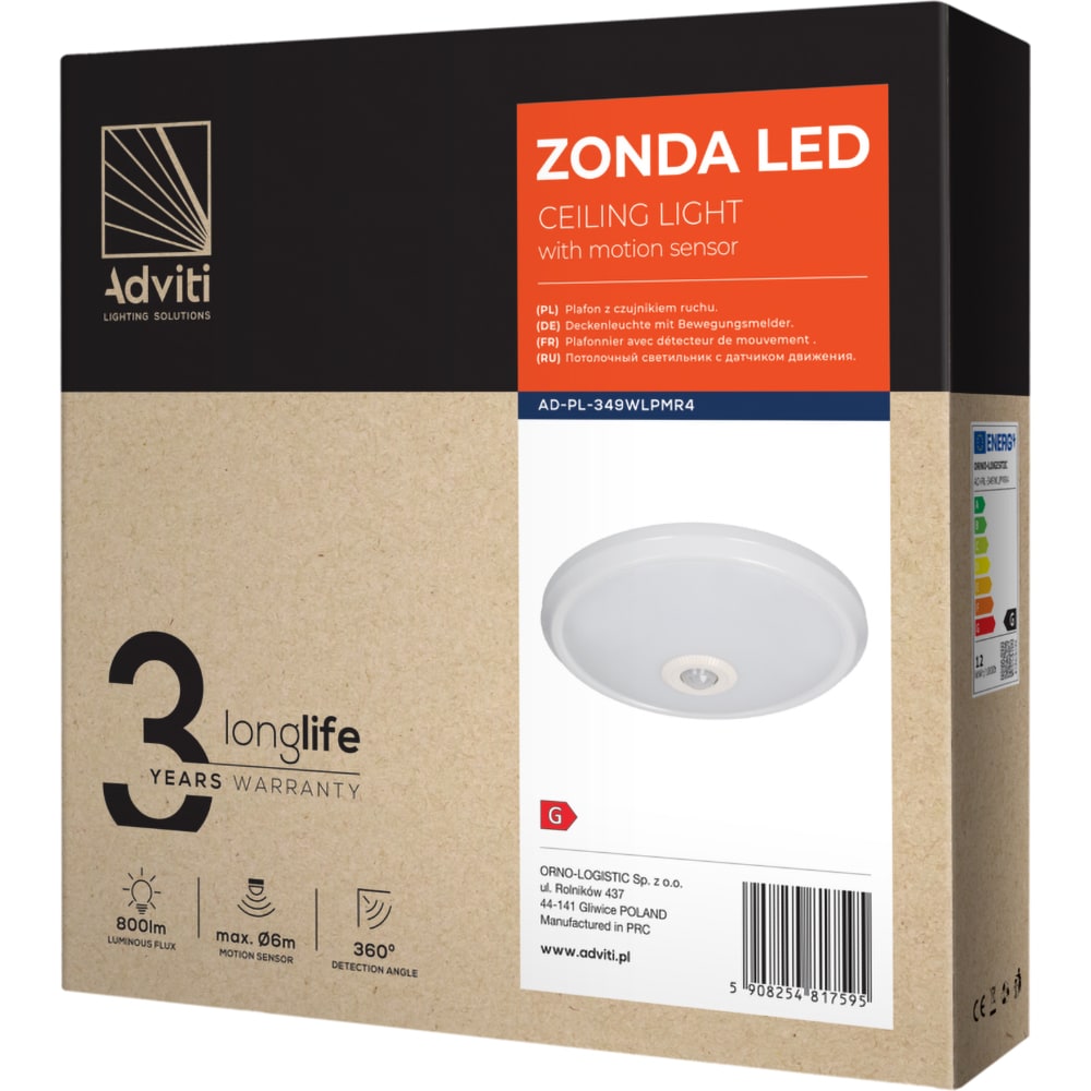 Plafoniera ADVITI AD-PL-349WLPMR4, LED, 12W, 800lm, IP20, alb