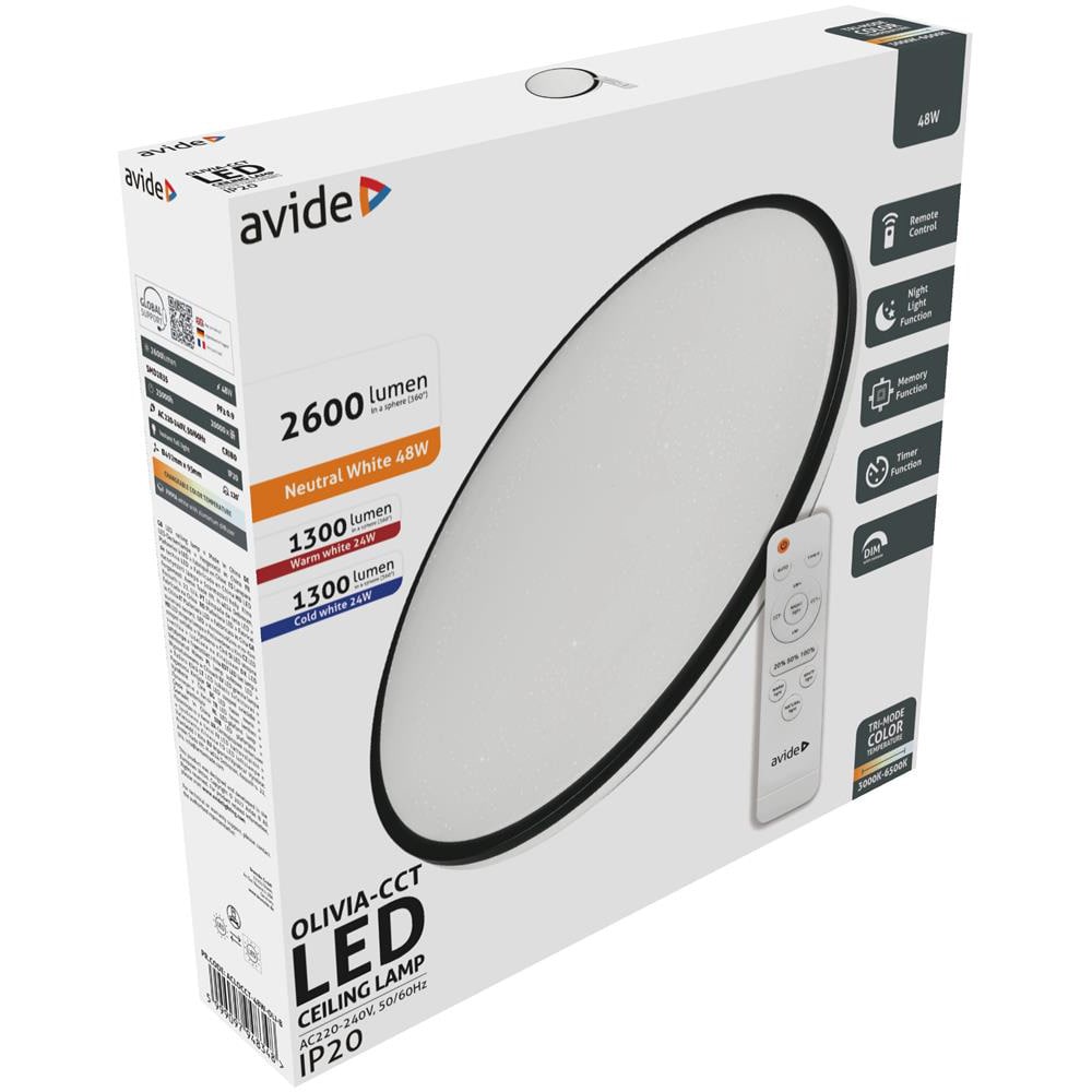 Plafoniera LED AVIDE Olivia-CCT, 48W, 2600lm, IP20, alb