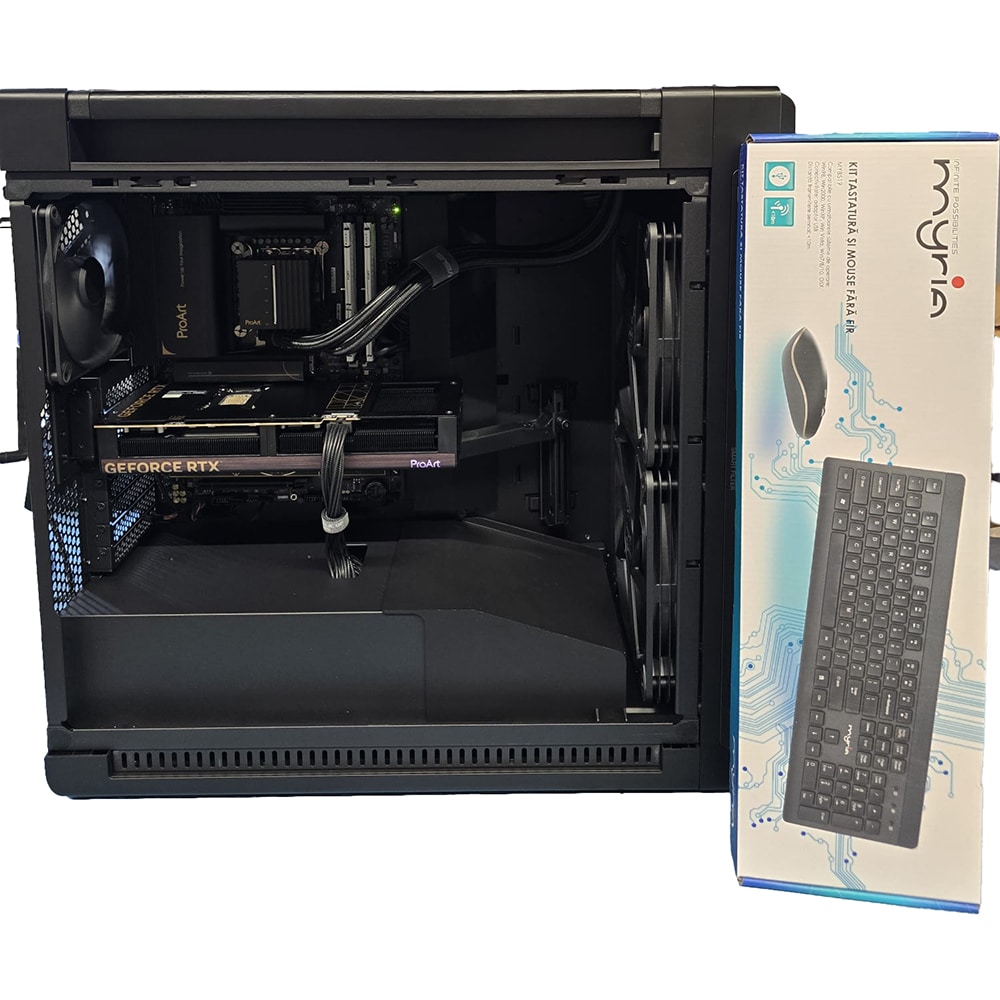 Sistem Desktop MYRIA Creator V4 Powered by ASUS, Intel Core Ultra 7 270k Plus pana la 5.5GHz, 32GB, SSD 1TB, NVIDIA GeForce RTX 5080 16GB, Ubuntu