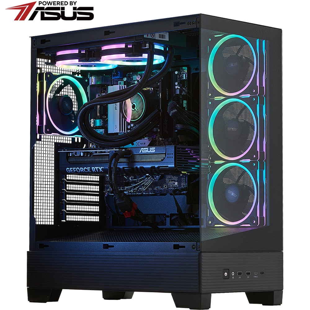 Sistem Desktop PC MYRIA STYLE V98W Powered by ASUS, AMD Ryzen 7 7800X3D pana la 5GHz, 32GB, SSD 1TB, NVIDIA GeForce RTX 5070 12GB, Windows 11 Home