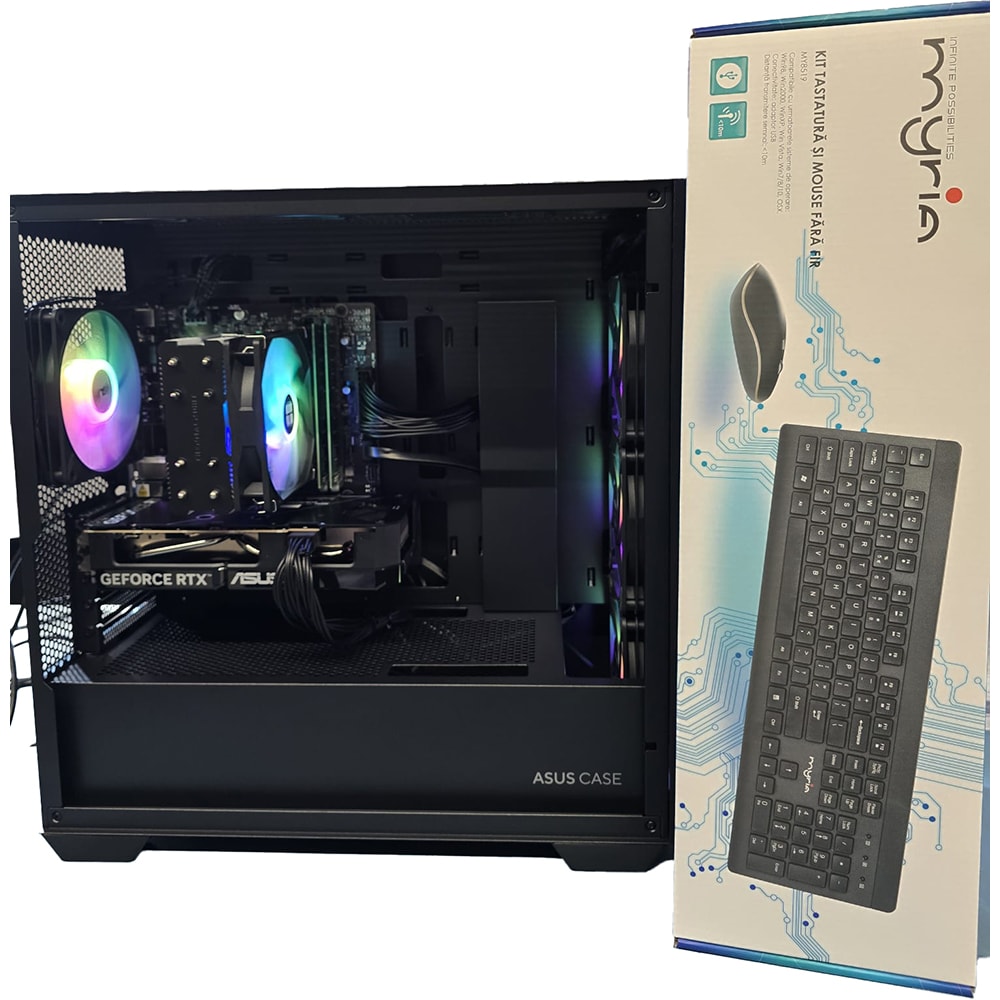 Sistem Desktop MYRIA Vision V122 Powered by ASUS, Intel I5-14400F pana la 4.7GHz, 32GB, SSD 1TB, NVIDIA GeForce RTX 5060 8GB, Ubuntu