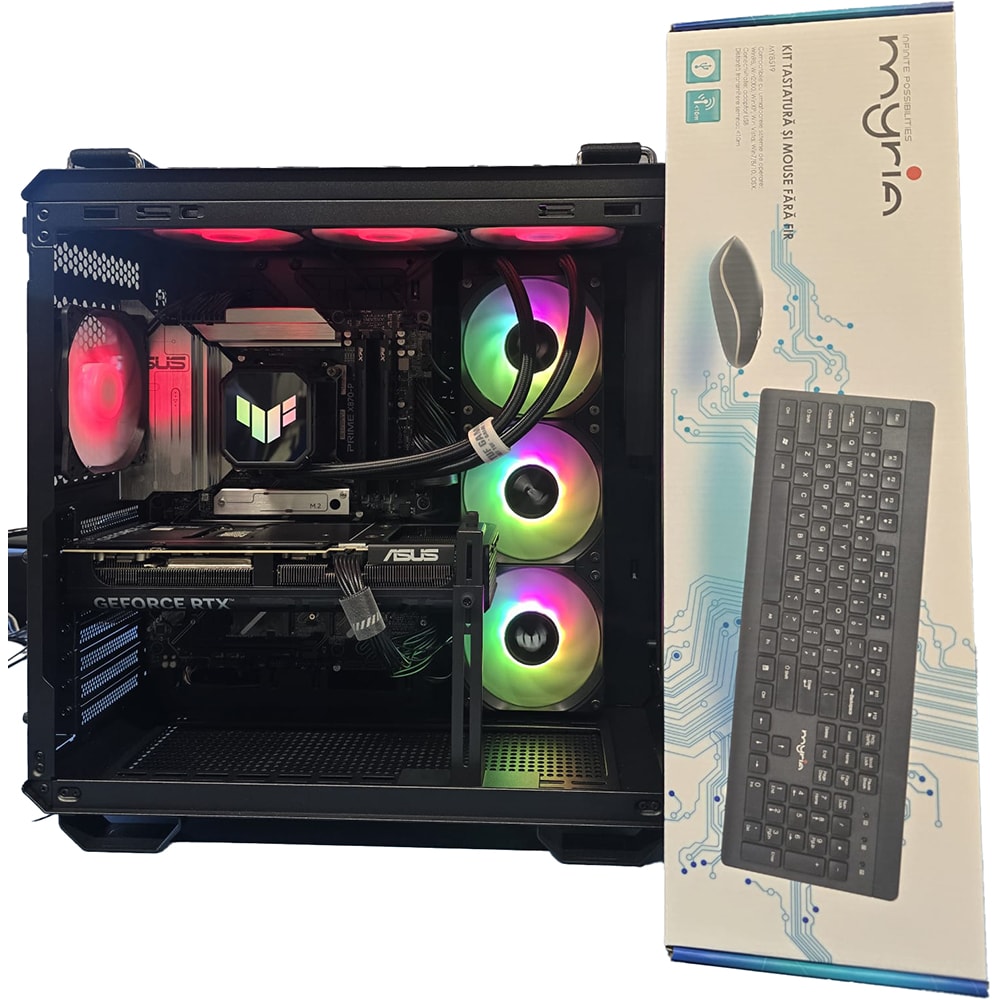 Sistem Desktop PC MYRIA STYLE V106W Powered by ASUS, AMD Ryzen 7 9800X3D pana la 5.2GHz, 32GB, SSD 1TB, NVIDIA GeForce RTX 5080 16GB, Windows 11 Pro