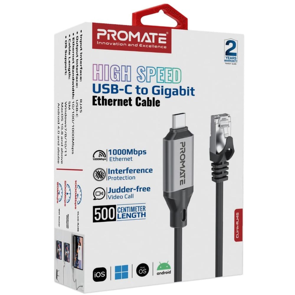 Cablu USB-C - RJ45 PROMATE CLink-RJ45, 5m, negru