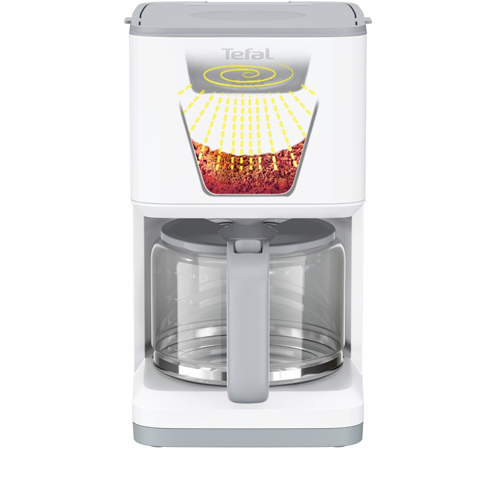 Cafetiera TEFAL Sense CM693110, 1.25l, 1000W, 15 cesti, ecran digital, alb-gri