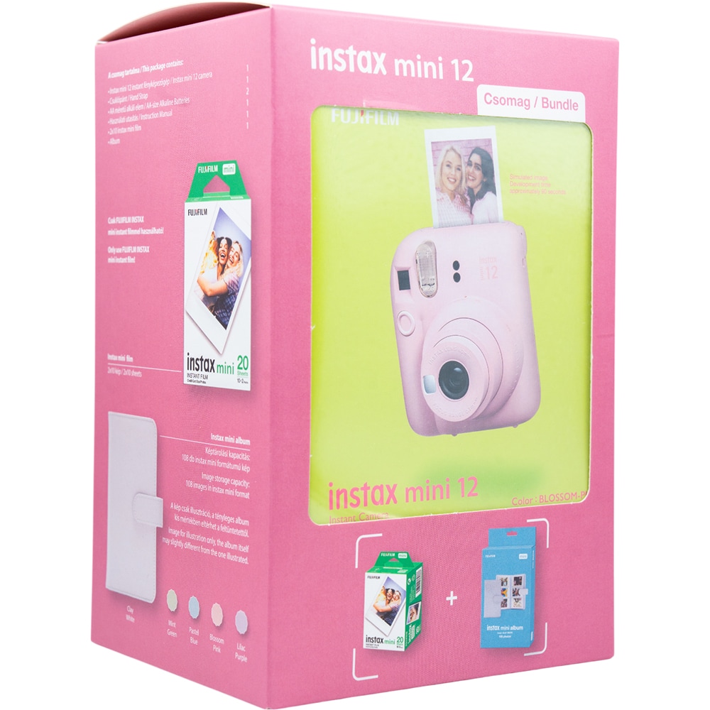 Set Aparat foto instant FUJIFILM Instax Mini 12 + Hartie 2 x 10 + Album, Blossom Pink