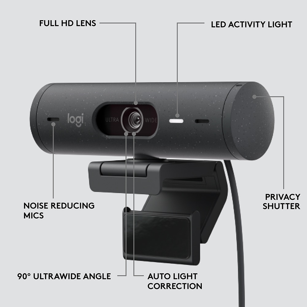 Camera Web LOGITECH Brio 500, Full HD 1080p, negru
