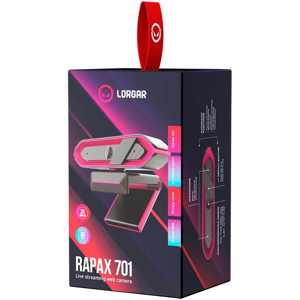 Camera Web LORGAR Rapax 701, 2K QHD 2560 x 1440p, roz