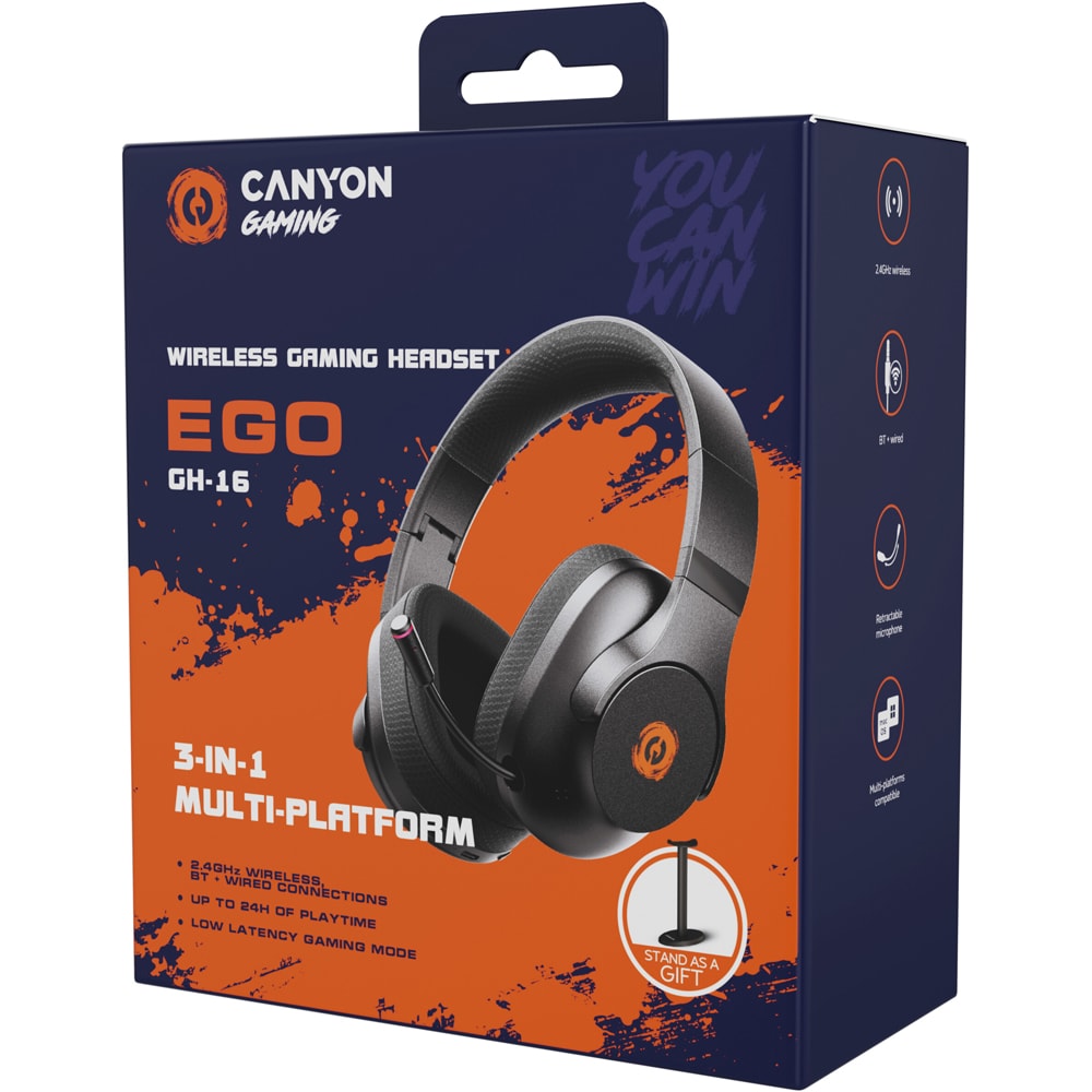 Casti Gaming Wireless CANYON Ego GH-16, multiplatforma, stereo, 3.5mm, negru