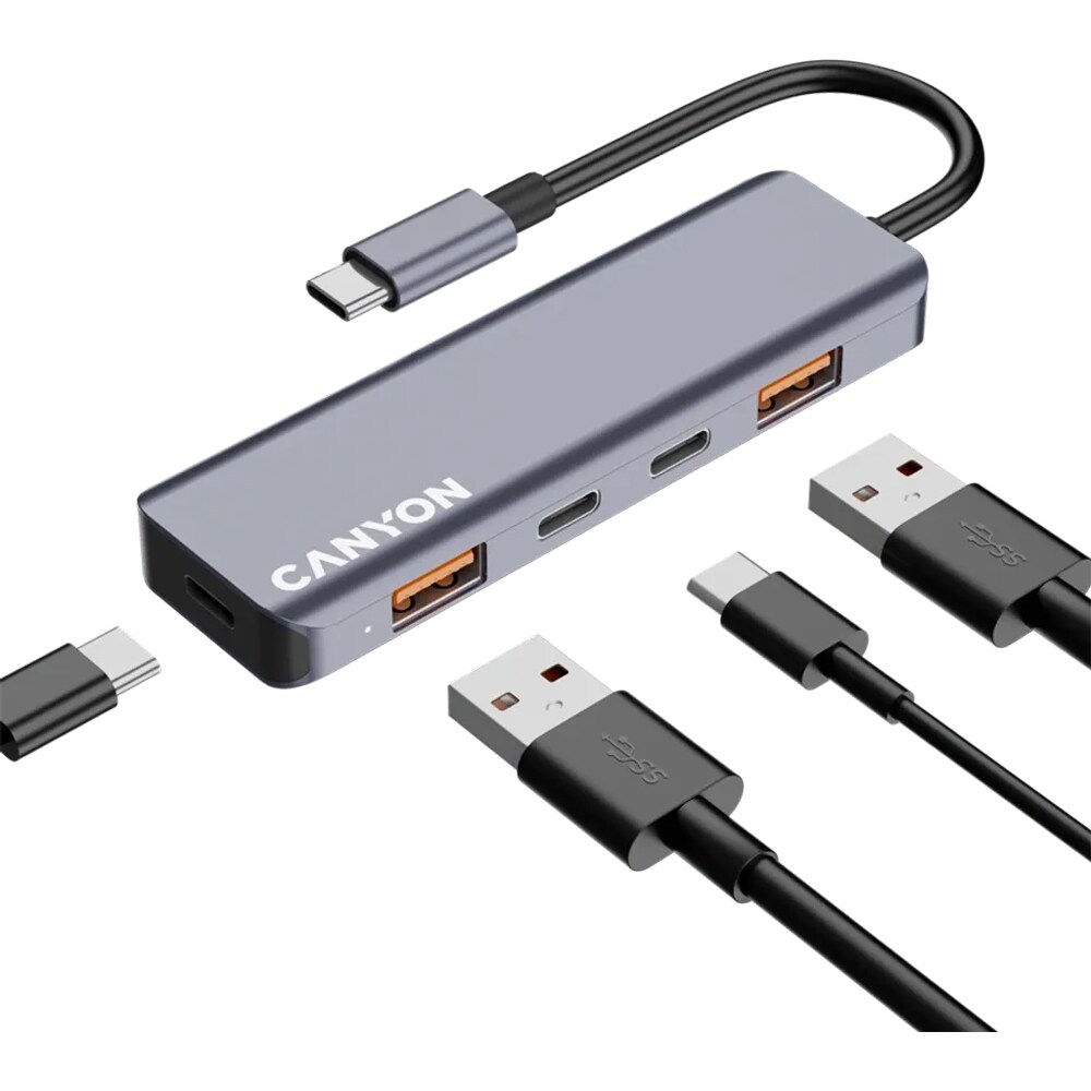 Hub USB CANYON DS-18, USB-C, USB 3.2, gri