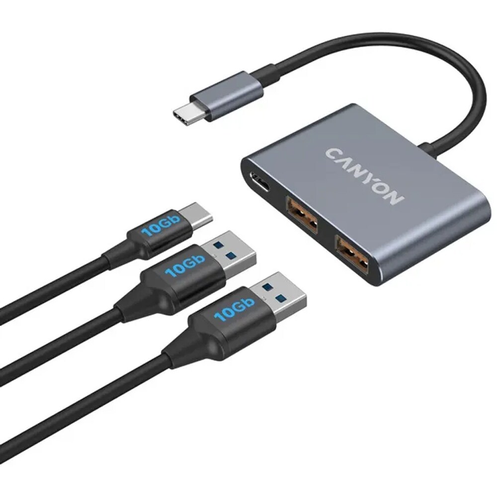 Hub USB CANYON DS-3, USB-C, USB-A, gri
