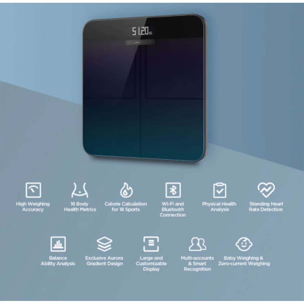 Cantar corporal AMAZFIT Aurora, 180kg, electronic, sticla, negru