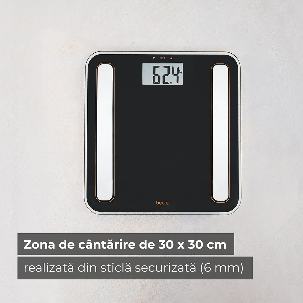 Cantar corporal BEURER BF 183 LE, 180kg, electronic, sticla securizata, negru